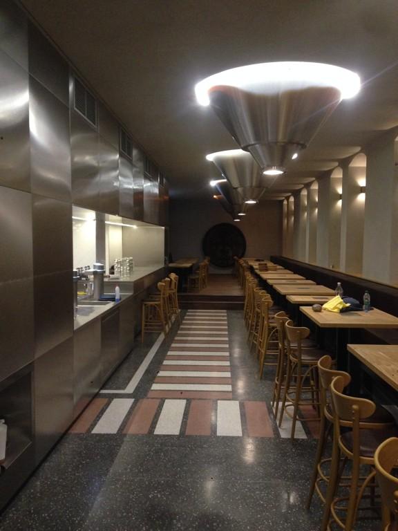 Conical lamps in brewery pub